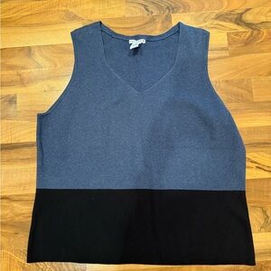 Rosanna women’s classic sweater tank blue & black 2x fitted v neck summer cotton